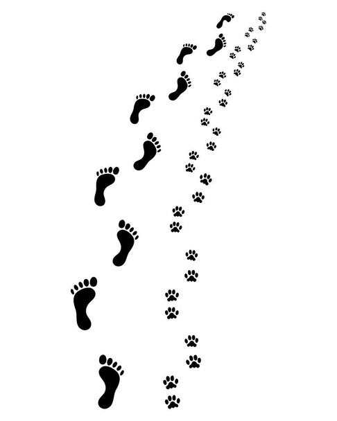 Footprints of man and dog, turn right - Vector, Image