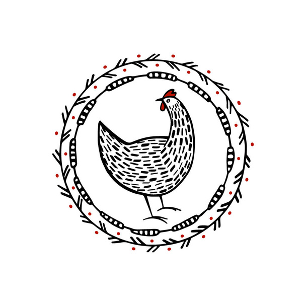 Hand drawn chicken emblem - Vector, imagen