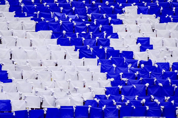 white and blue flag formation for visual perfomance during independence day - Photo, Image