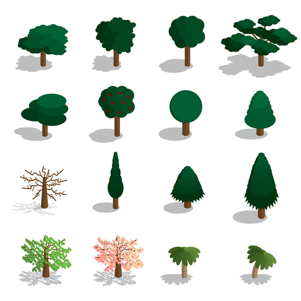 Árboles isométricos vector conjunto. Conjunto de iconos de árboles isométricos
.  - Vector, imagen
