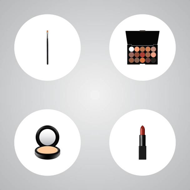 Set greasepaint realistische symbolen met lippenstift, oogschaduw set, oog penseel en andere pictogrammen voor uw web mobiele app logo ontwerp. - Vector, afbeelding