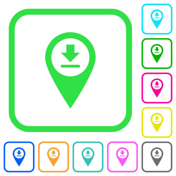 Descargar mapa GPS ubicación colores vivos iconos planos en bordes curvos sobre fondo blanco
 - Vector, imagen