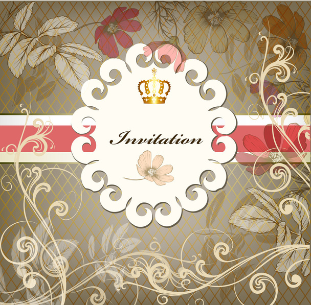 Cute invitation card for design with ornament in vintage style - Vecteur, image