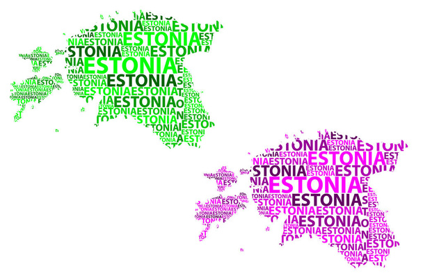 Észtország levelet text térképvázlatot, Észtország - alakú a kontinens, Észtország Térkép - zöld és lila vektoros illusztráció - Vektor, kép