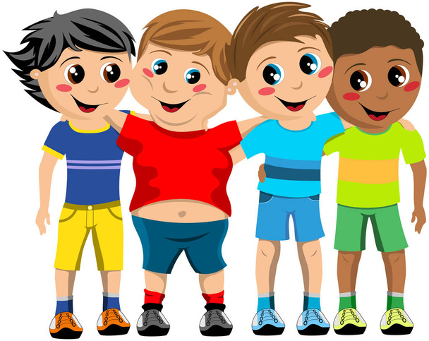 幸せな多文化の子供または子供立ちと分離を抱いてのグループ - ベクター画像