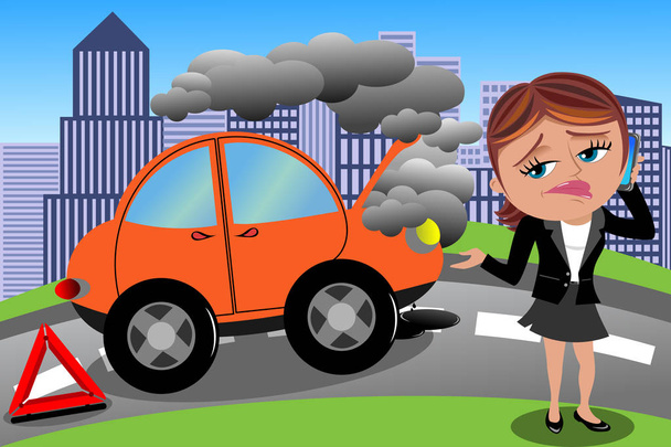 Mujer frustrada coche roto
 - Vector, imagen