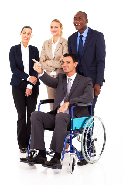 handicapped business leader on wheelchair pointing - Foto, imagen