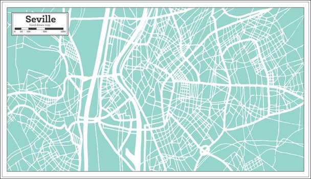 Sevilla Spanien Stadtplan im Retro-Stil. Übersichtskarte. Vektorillustration. - Vektor, Bild