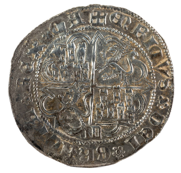 王エンリケ 4 世の古代の中世の銀貨。本当の。セゴビアの造語。スペイン。逆. - 写真・画像