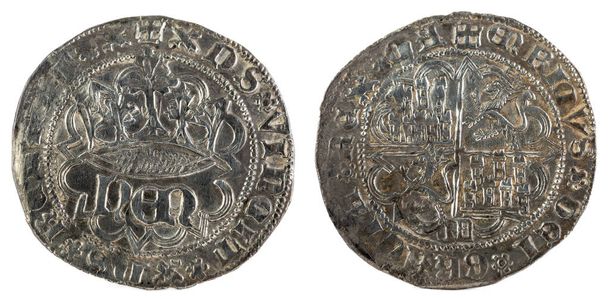 Antigua moneda medieval de plata del rey Enrique IV. De verdad. Acuñado en Segovia. España
. - Foto, Imagen
