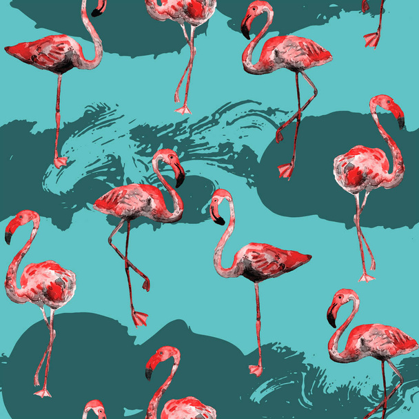 Flamingo wzór. Lato na tle akwarela. - Zdjęcie, obraz