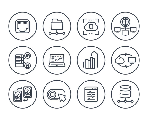 servers, networks solutions, hosting line icons - Vector, Image
