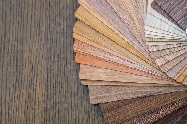 Fa minták laminált padló vagy bútorok az otthon vagy kereskedelmi épület. Kis színes minta táblák. Másol hely, design - Fotó, kép