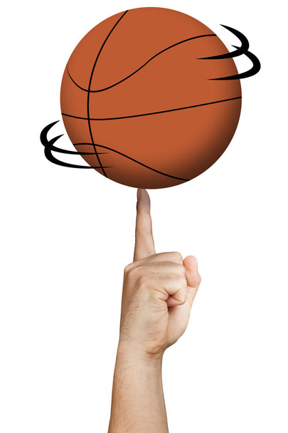 Basketbal bal spinnen op een vinger geïsoleerd - Foto, afbeelding