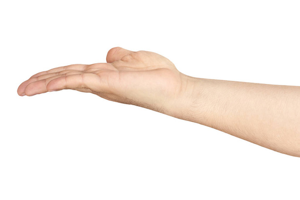 ausgestreckter Arm mit offener Hand isoliert - Foto, Bild