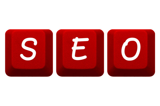 SEO Search Engine optimization acronym written with red keys of keyboard isolated - Photo, Image