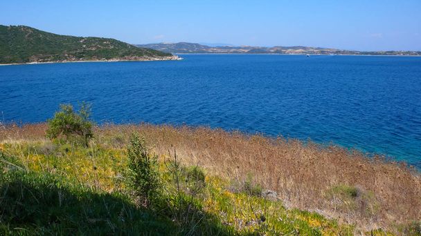 Linea costiera dell'isola di Ammouliani, Athos, Calcidica, Macedonia centrale, Grecia
  - Foto, immagini