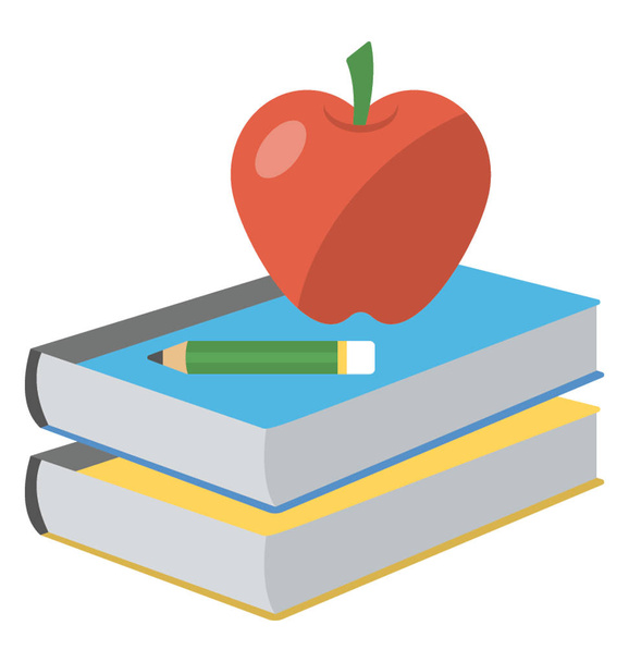 A red apple on book stack, Icon concept of healthy education - Vetor, Imagem