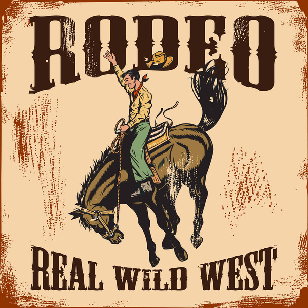 Cowboy chevauchant une bannière de cheval sauvage
 - Vecteur, image