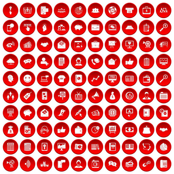 100 viral marketing icons set red - Vektör, Görsel