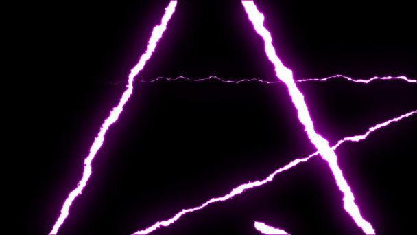 loopable PURPLE neon Lightning bolt STAR symbol shape flight on black background animation new quality unique nature light effect video footage - Footage, Video