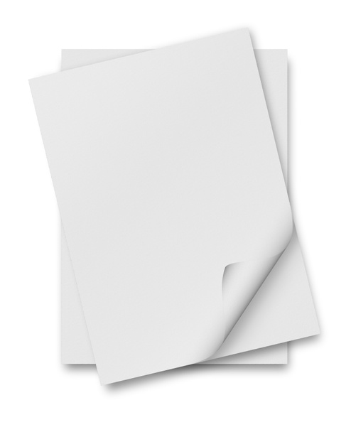 Nahaufnahme eines Papierstapels mit Locke auf weißem Hintergrund - Foto, Bild
