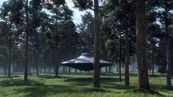 3d havainnollistava kontakti UFO metsässä
 - Valokuva, kuva