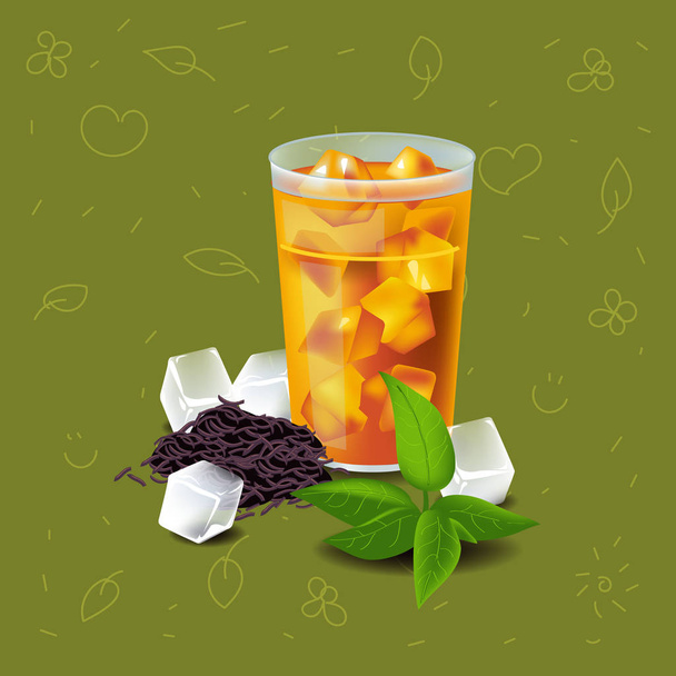 Εικονογράφηση διάνυσμα σε πραγματικό στιλ για το παγωμένο τσάι με πάγο - Διάνυσμα, εικόνα