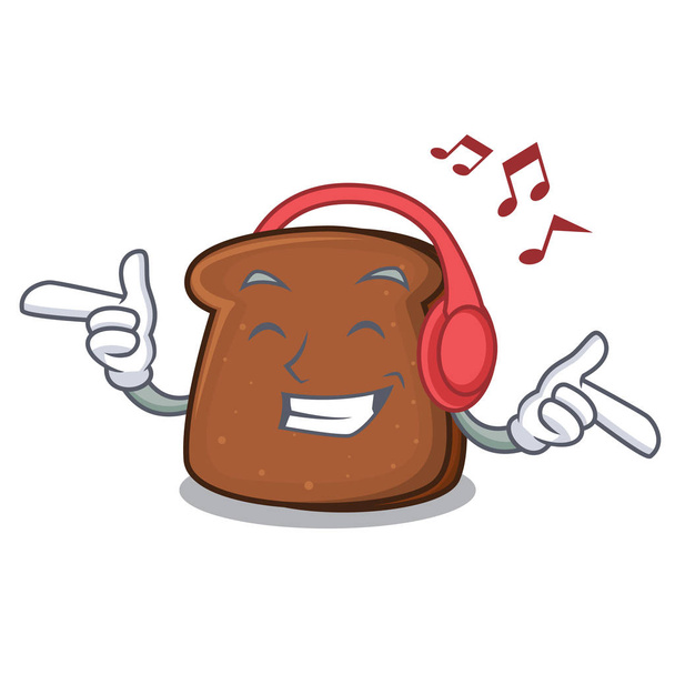 Listening music brown bread mascot cartoon vector illustration - Vetor, Imagem
