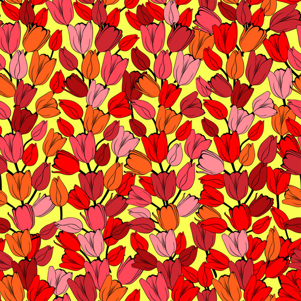 Seamless pattern with colorful tulips - Vektör, Görsel