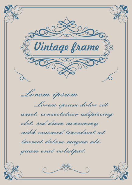 decorative frame in vintage style with beautiful filigree and retro border for premium invitation cards or luxury certificate on ancient background, ornament vector - Vector, Image