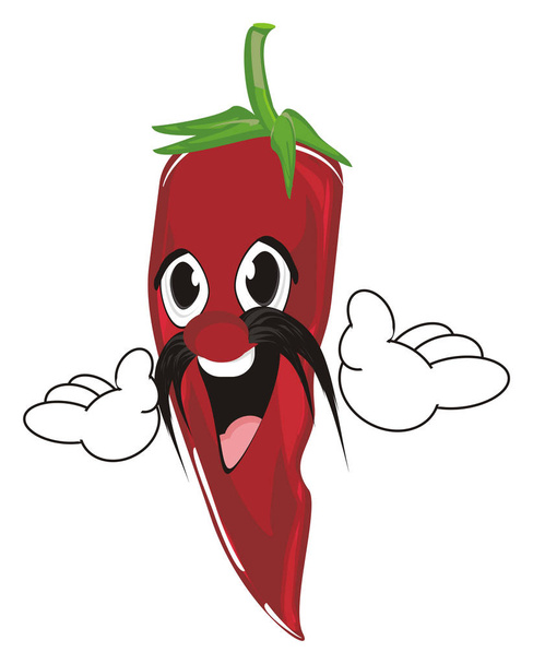 happy red chili pepper with mustache and two hands - Valokuva, kuva
