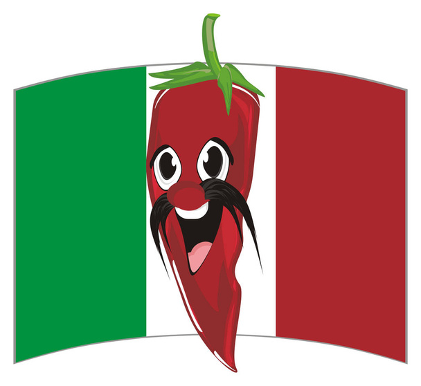 happy red chili pepper and Mexica flag - Foto, afbeelding