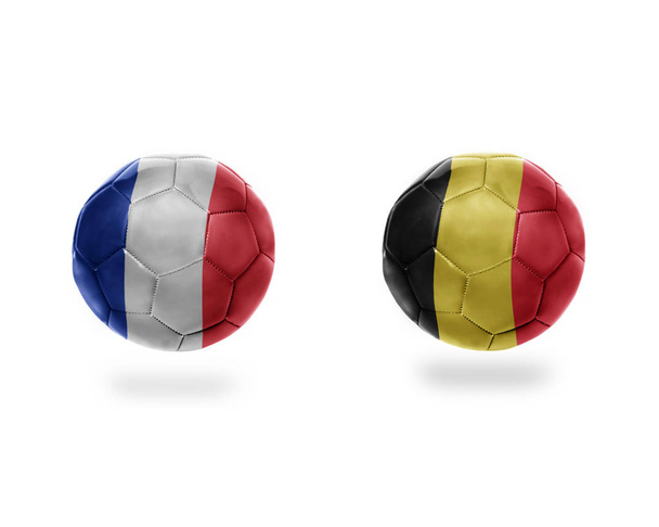 μπάλες ποδοσφαίρου με εθνικές σημαίες του Βελγίου και της france.isolated σχετικά με το λευκό φόντο. 3D απεικόνιση - Φωτογραφία, εικόνα