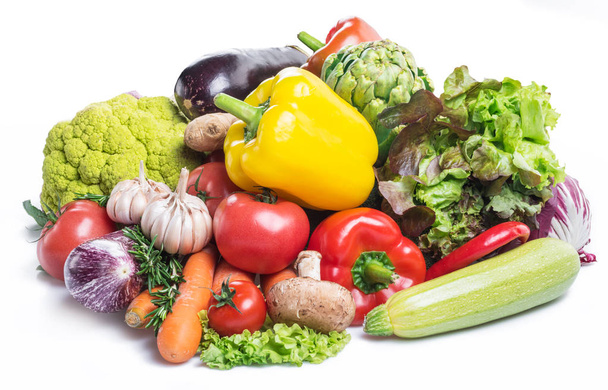 Group of colorful vegetables on white background. Close-up. - Photo, Image