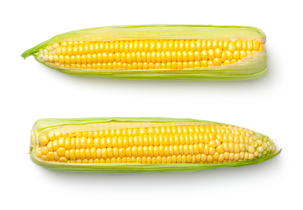 Кукурудзяні вуха ізольовані на білому тлі. Вид зверху
 - Фото, зображення