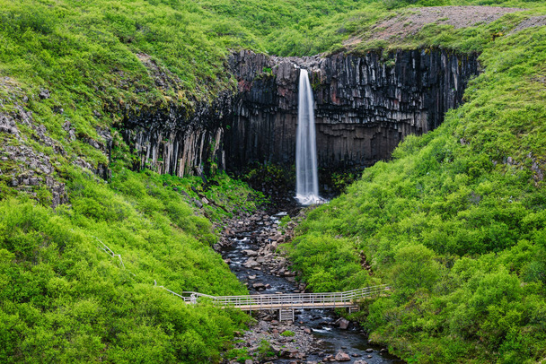 Vodopád Svartifoss. Turistická atrakce v jihovýchod Islandu. Národní Park Skaftafell - Fotografie, Obrázek