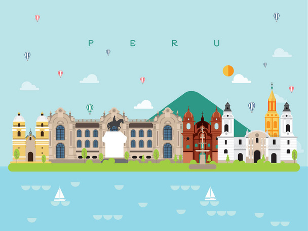Modèles d'infographie de monuments célèbres du Pérou pour voyager Style minimal et icône, Illustration vectorielle de jeu de symboles Peut être utilisé pour l'affiche Livre de voyage, Carte postale, Panneau d'affichage
 - Vecteur, image