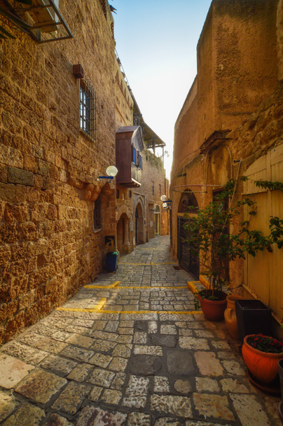 Tel Aviv, Izrael, ősi kő utcák arab stílusban Old Jaffa - Fotó, kép