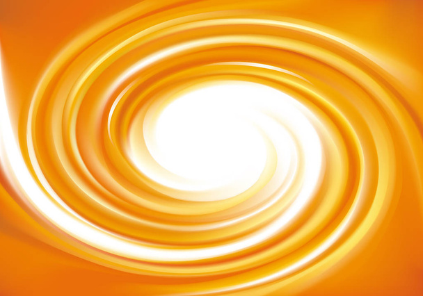 Rippled fond with space for text in glowing white milk center. Curl fluid surface vivid hot terracotta color. Circle fresh mix of sweet red carrot, apricot, pumpkin dessert syrup - Vector, Image
