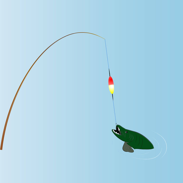 vector tekening hengels met vis, helft uitsteekt uit de wate - Vector, afbeelding