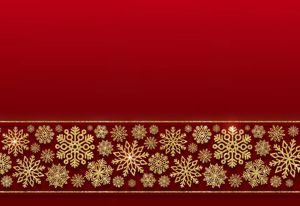 Kırmızı zemin üzerine altın kar tanesi kenarlığını Noel - Fotoğraf, Görsel