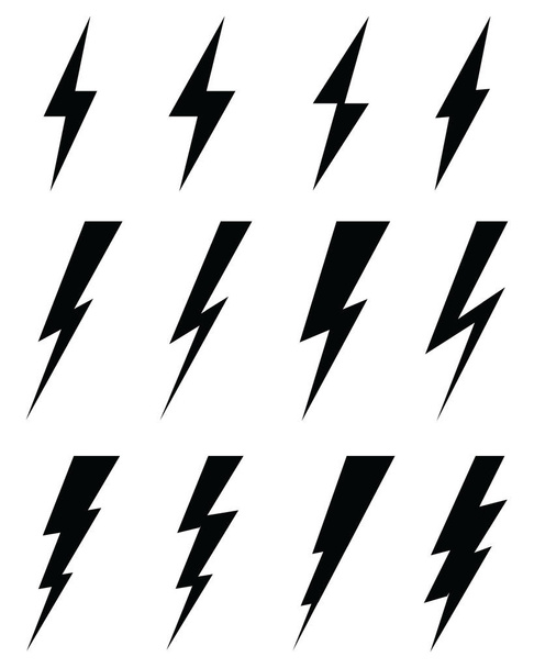 Black icons of thunder lighting on a white background - Vector, Image
