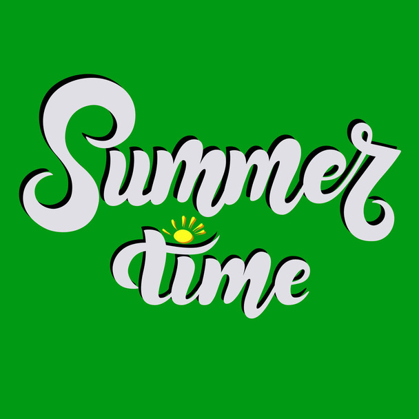 Summer time - vector hand drawn lettering. Calligraphy for travel agency, summer party. Great design for postcard, t-shirt or poster. - Vektor, Bild