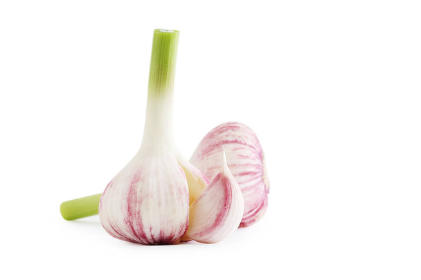 young fresh garlic isolated on white background - Photo, Image