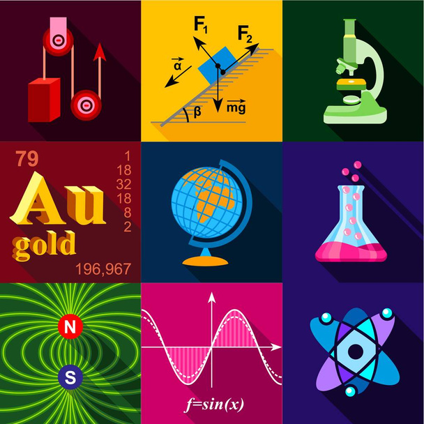Science icons set, flat style - Vector, Image