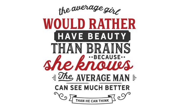 La ragazza media preferirebbe avere bellezza piuttosto che cervello perché sa che l'uomo medio può vedere molto meglio di quanto possa pensare.
. - Vettoriali, immagini