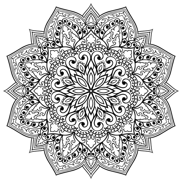 Mandala de filigrana vectorial con elementos abstractos, aislado sobre fondo blanco. Adorno étnico oriental. Plantilla para alfombra y cualquier superficie. Elemento de diseño. Mehndi.
. - Vector, imagen