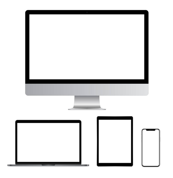 Realistic Computer, Laptop, Tablet and Smart Phone with blank screen Isolated on white background. Set of Device Mockup Separate Groups and Layers vector eps 10 - Vector, Image
