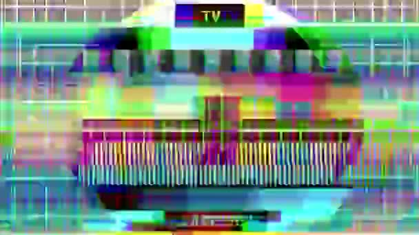 τηλεόραση δοκιμαστικά μοτίβα και χρώμα μπαρ με δυσλειτουργία παρεμβολές και παραμόρφωση - Πλάνα, βίντεο
